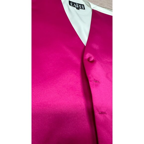 Cardi Collection Mens S Satin Vest Magenta White Adjustable Formal Wedding - Picture 2 of 8